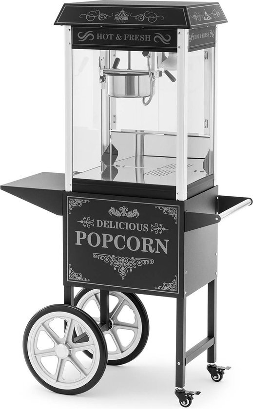 Royal Catering Popcornmachine met trolley - Retro design - 150 / 180 °C- zwart -