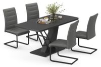 Vicco Eettafel set Fenaro Zwart 120 x 80 cm met 4 eetkamerstoelen, grijs