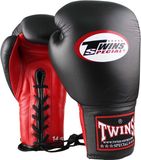 Twins BGLL1 – Gants de boxe Noir/Rouge à lacets en cuir véritable | Qualité thaïlandaise authentique 12 oz