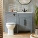 Warwick Meuble lavabo avec lavabo – 61,5 cm – Gris clair – Avec meuble WC et cuvette à poser Richmond – Avec poignées barre en T noires
