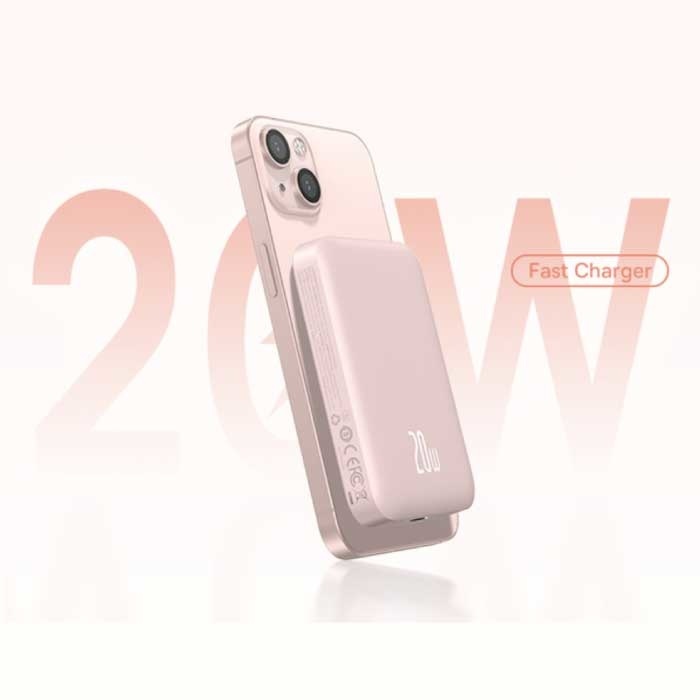 BASEUS 10 000mAh Mini Magnetische Qi Powerbank voor Mobiele Telefoons - 20W PD Oplader Draadloos Batterij Accu Roze