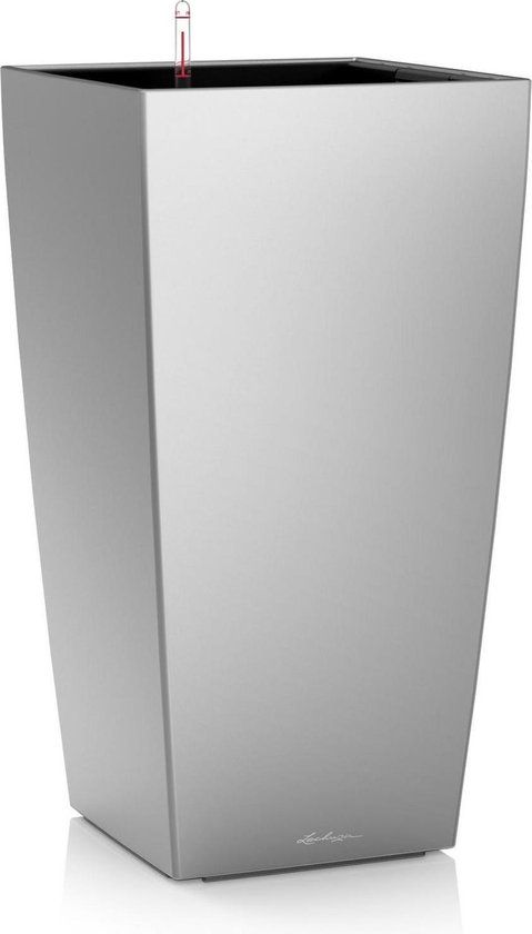 LECHUZA CUBICO PREMIUM 40 - Zilver Metallic - Zelfdrenkende plantenbak - 40x40x75.5 cm