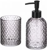 Berilo Zeeppomp / Zeepdispenser met Beker - Grijs - Glas - 410 ml