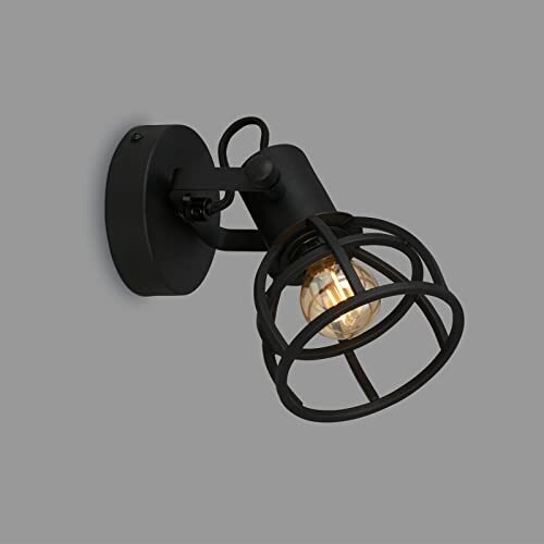 Briloner - Wandlamp retro met traliekap, 1-lamps wandlamp vintage, E14 fitting max. 25 watt, verstelbare lampenkap, rustieke wandlamp gemaakt van staal, zwart.