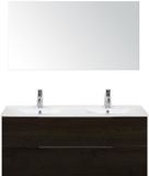 BES LED Seville Badmeubelset 120 cm - 2 Laden Black Oak Edge - Wastafel Enjoy Dubbel met Spiegel