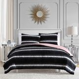 Juicy Couture King dekbed en sham set, imitatiebont ombre streep 3-delige kingsize beddengoedset - zwart/wit - 259 x 228 cm dekbed + (2) 50 x 91 cm shams