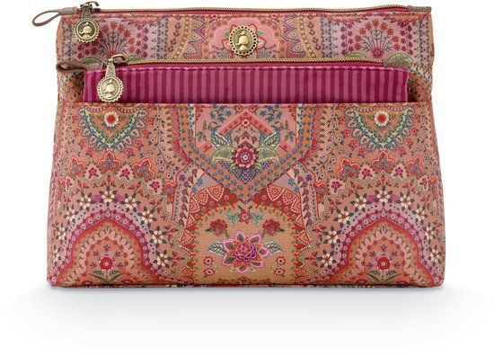 Pip Studio Caryn Make-up Tasje Dames - Toilettas - Jabali - Rood - Set van 2