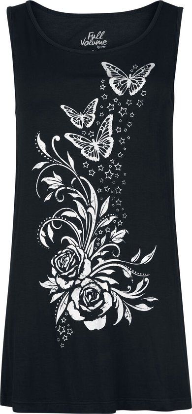 Full Volume by EMP Zwarte Top met Vlinder- en Rozenprint - Dames - M