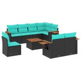 VidaXL 8-delige Loungeset met kussens, poly rattan, zwart
