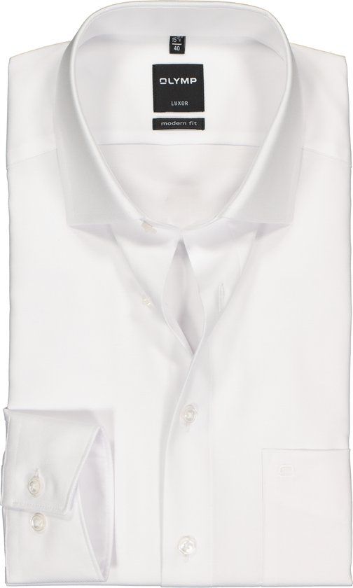 OLYMP Luxor modern fit overhemd - mouwlengte 7 - wit twill - Strijkvrij - Boordmaat: 38