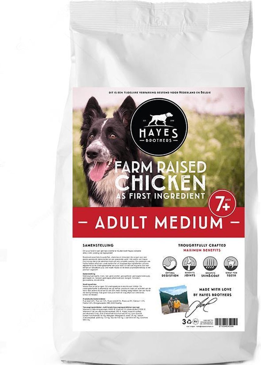 Hayes Brothers Premium Senior Medium Hondenvoer 14KG - Geperste Hondenbrokken vol met Glucosamine & Chondroïtine