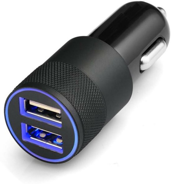 Mmobiel autolader - 2 USB poorten - 5V/1.0 + 2.1A - zwart Incl. Blauwe LED