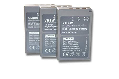 VHBW 3X batterij compatibel met Olympus Pen E-PL9, E-PL7, E-PL6, E-PM1, E-PL2, E-PL5, E-PM2 camera Digicam DSLR (900mAh, 7,2V, Li-Ion)