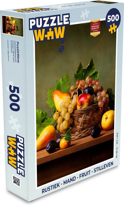 MuchoWow Puzzel Rustiek - Mand - Fruit - Stilleven - Legpuzzel - Puzzel 500 stukjes - Sinterklaas cadeautjes - Sinterklaas voor grote kinderen