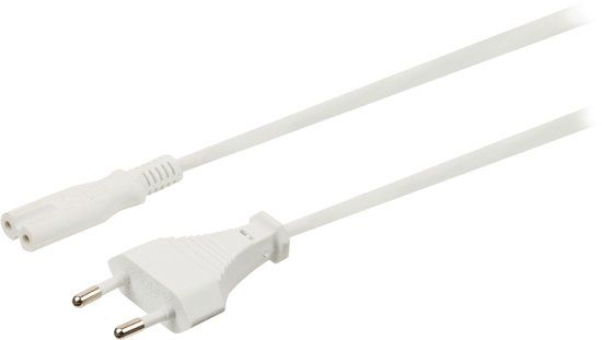 transmedia Stroomkabel met rechte C7 plug en rechte stekker - 2x 0,75mm / wit - 1,5 meter