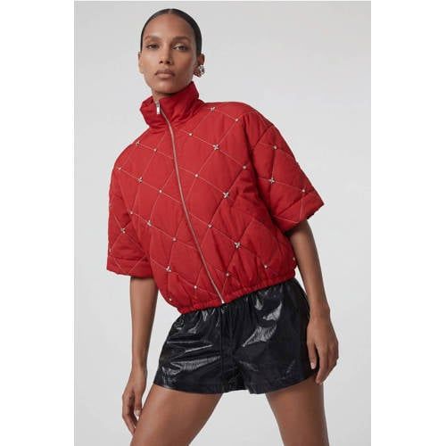 Shoeby Rood Quilted Bomberjack met Strass-steentjes