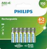 Philips AAA Batterij - 950mah - Rechargeable - 6 pack