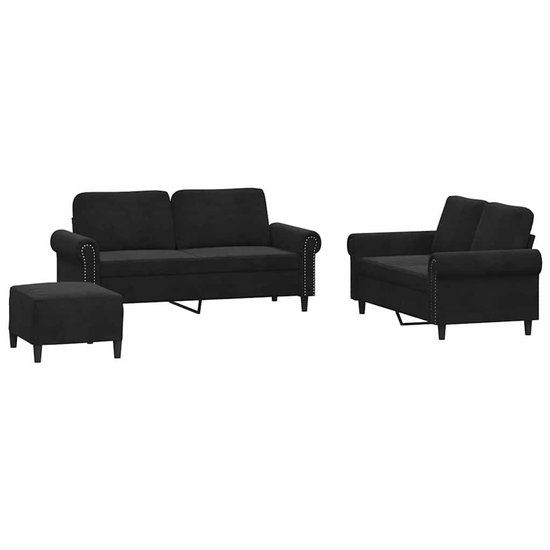 vidaXL 3-delige Loungeset met kussens fluweel zwart