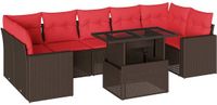 vidaXL 8-delige tuinbankset met kussens, bruin, polyrotan