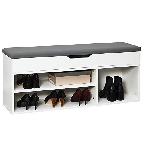 Meerveil Schoenenbank van E1 houtspaanplaat, opklapbare schoenenkast met zitkussen, hal schoenenrek 104 x 45 x 30 cm (wit)