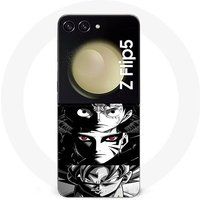 Samsung Galaxy Z Flip5 Case Sangoku Naruto Luffy uit een stuk Dragon Ball Z zwart-wit achtergrond, anime manga