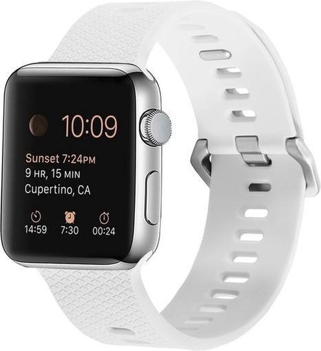 By Qubix Qubix Compatible Apple watch bandje - Siliconen bandje met motief - Wit - Geschikt voor Apple Watch 42 / 44 / 45 / Ultra / 49mm