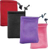 Merkloos 4 stuks kleine nettas met trekkoord - 10 x 15 cm - Paars/Rood/Roze/Zwart