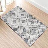 Comart, Dastan Vloerkleed, inrichting voor woonkamer, badkamer, slaapkamer, Berberstijl, geometrisch patroon, grijs met ruiten, 60 x 90 cm
