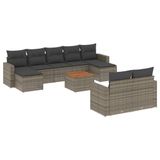 vidaXL 10-delige Loungeset met Kussens, Poly Rattan, Grijs