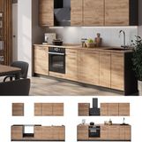 Vicco Complete keukeneenheid Fame-Line, Goudkleurig Eiken/Antraciet, 280 cm, WB Marmer