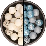 Merkloos / Sans marque Kaemingk B.V. Kerstballen - 74x stuks - wol wit en lichtblauw - 6 cm - kunststof