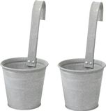 Mega Collections Pot de fleurs/pot de fleurs - 2x - zinc - gris antique - avec crochet de suspension - D13 x H28 cm