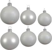 Decoris Lot de boules de Noël en verre - Blanc - Brillant et mat - 16x pièces - 6x 6 cm - 6x 8 cm - 4x 10 cm