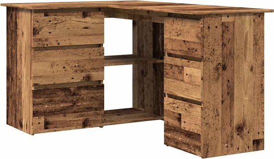 vidaXL Hoekbureau 145x100x76 cm bewerkt hout oud houtkleurig