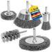 S&R Drahtbürste Set für Bohrmaschinen, gewellter Stahldraht - Rundschaft 6mm, Winkelschleifer, Flex, (Set 5 tlg, 5-tlg., Scheiben-, Topf-, Pinsel- und Zylinderstahlbürste), für Sicheres entrosten, entgraten, abtragen, schleifen und bearbeiten