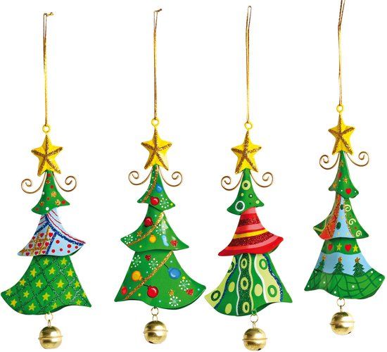Small Foot Metalen Kersthangers Kerstboom, 4 stuks, Groen, 8 cm diameter