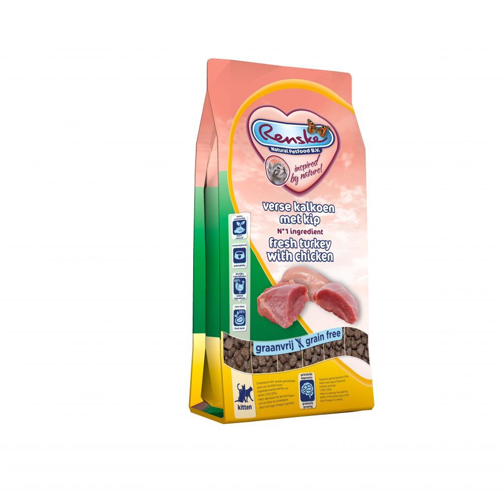 RENSKE 8x Kittenvoer Graanvrij Verse Kalkoen - Kip 400 gr