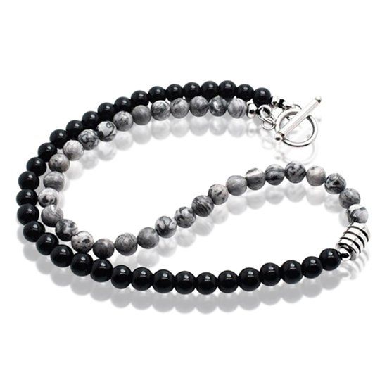 Memphis kralen ketting Tijgeroog Zwart Grijs - 45cm