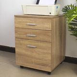 Armoire de classement avec 3 tiroirs et roulettes, MDF, chêne, 46,5 x 45 x 64 cm