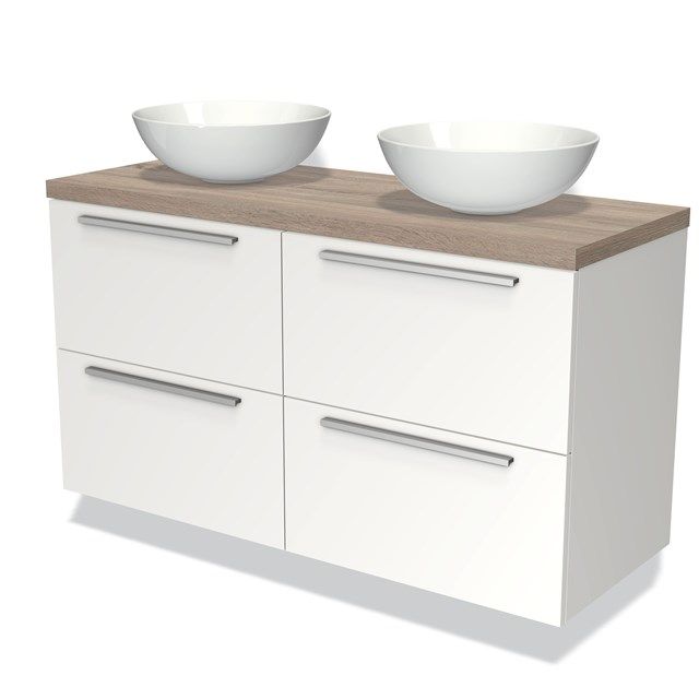 Maxaro Badkamermeubel Modulo Plato 120cm Mat Wit 4 Lades Vlak Eiken Blad