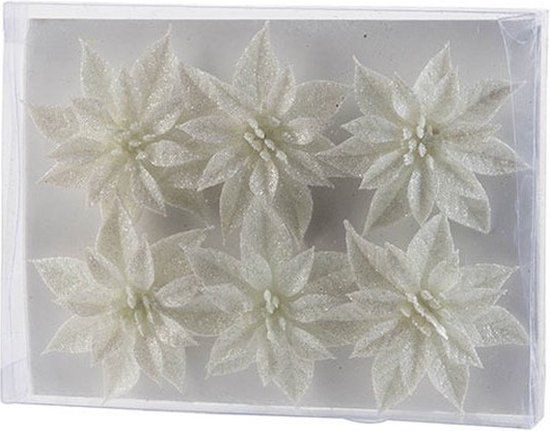Cosy&Trendy 6x White Glitter Flower Christmas Tree Decorations - 8 cm - Cosy&Trendy