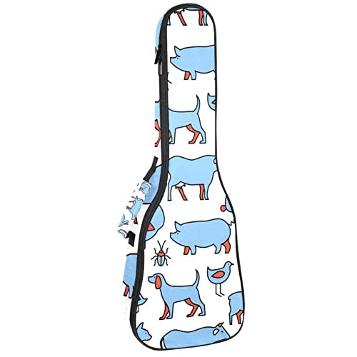 Mersov Concert Ukelele Rugzak, Heavy Duty Ukelele Case Bag met Opslag, Sopraan Concert Tenor Ukelele 10MM Gewatteerde BagBlack Schapenboerderij Dieren Eend Hond Kip Varken Koe Blauw