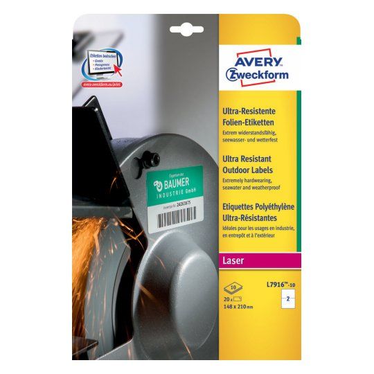 Avery L7916 - Etiketten - Rechthoek - Permanent - Wit - 210 x 148 mm - 20 stuks