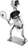 Brubaker Wijnfleshouder Tennisspeler - Metalen Sculptuur Flessenstandaard - Wijngeschenk voor Tennisfans met Wenskaart