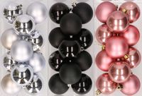 Merkloos / Sans marque Kaemingk B.V. 36x stuks kunststof kerstballen mix van zilver, zwart en oudroze 6 cm