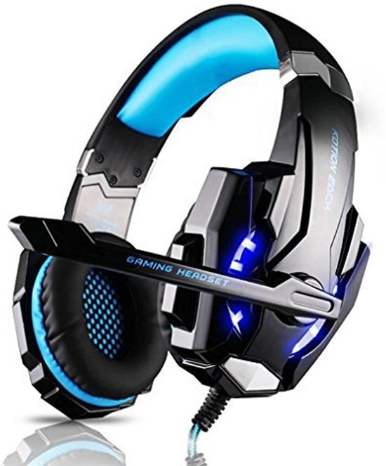 - KOTION ELKE gamingheadset met stereo USBmicrofoon voor PS4laptops (zwart + blauw