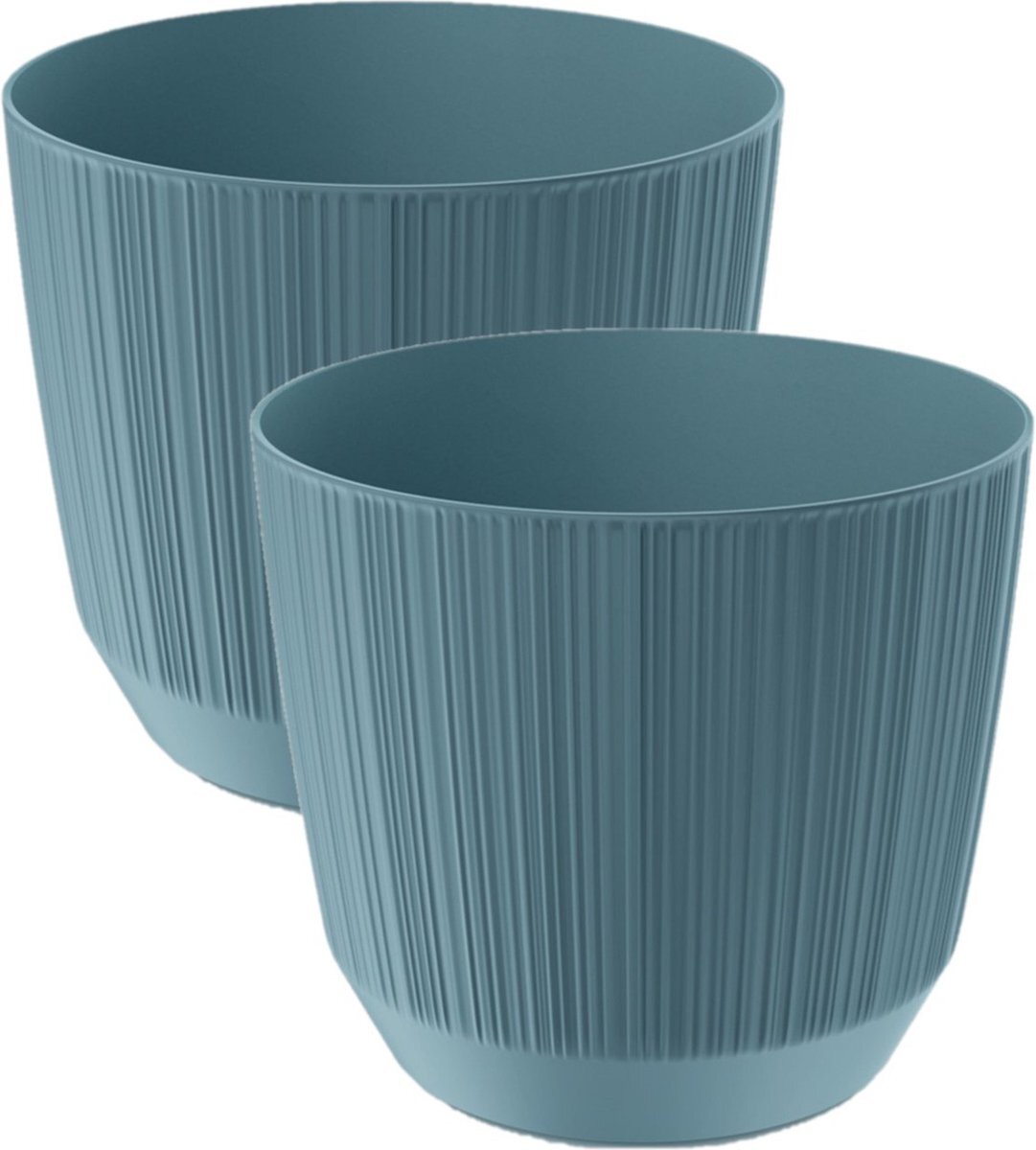 Prosperplast 2x stuks moderne carf-stripe plantenpot/bloempot kunststof dia 13 cm/hoogte 11 cm stone blauw voor binnen/buiten