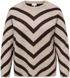 ONLY CARMAKOMA Dames Trui - Gestreepte gebreide trui met lange mouwen en ronde hals - Beige