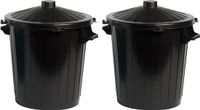 Cosy & Trendy Vuilnisbak/afvalemmer met deksel - 2x - 50 liter - zwart