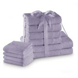 AmeliaHome Handdoekenset lila 4 gastendoekjes 30x50 cm 4 handdoeken 50x100 cm en 2 douchehanddoeken 70x140 cm 100% katoen kwaliteit absorberend violet Amari